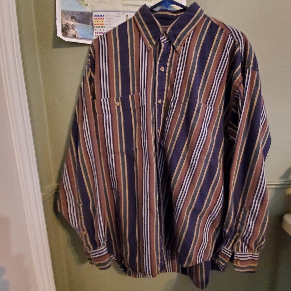 Vintage IZOD Men's LS. Size L. Y2K/90's. Stripes. GVPWC. Blue Brown. Oversized.
